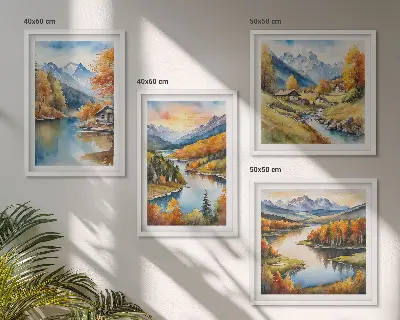 Jesienne góry rzeka domek poliptyk w ramie