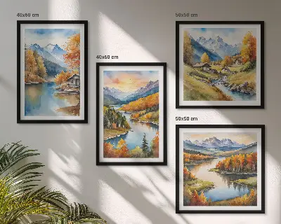Jesienne góry rzeka domek poliptyk w ramie