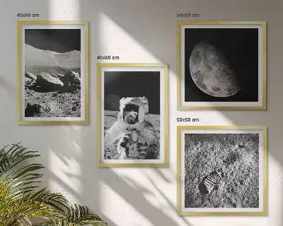 Zestaw obrazów dekoracyjnych księżyc i astronauta z odciskiem stopy
