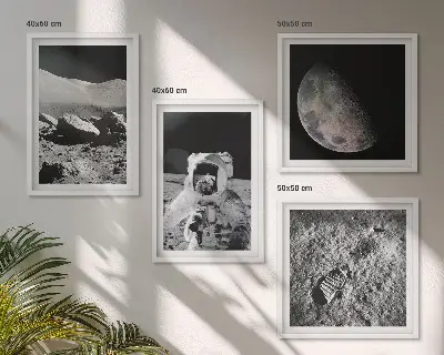 Zestaw obrazów dekoracyjnych księżyc i astronauta z odciskiem stopy