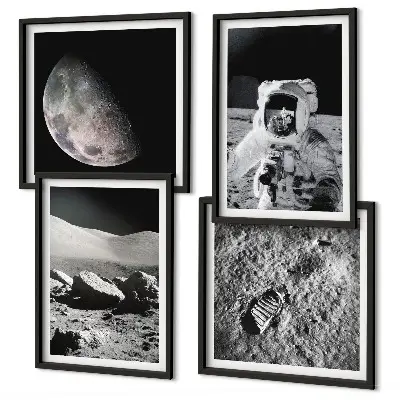 Zestaw obrazów dekoracyjnych księżyc i astronauta z odciskiem stopy