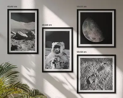 Zestaw obrazów dekoracyjnych księżyc i astronauta z odciskiem stopy