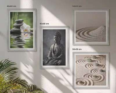 Relaksujący Budda na plaży zestaw 4 obrazów w ramie