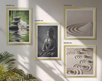 Relaksujący Budda na plaży zestaw 4 obrazów w ramie