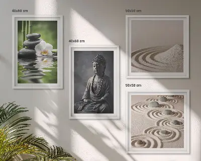 Relaksujący Budda na plaży zestaw 4 obrazów w ramie