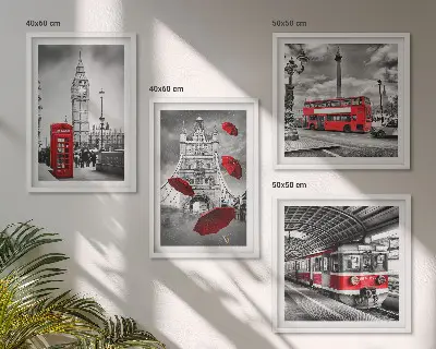 Zestaw obrazów dekoracyjnych z motywem czerwonych akcentów w Londynie