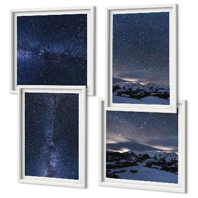 Zestaw 4 obrazów w ramie nocne niebo z górami i gwiazdami