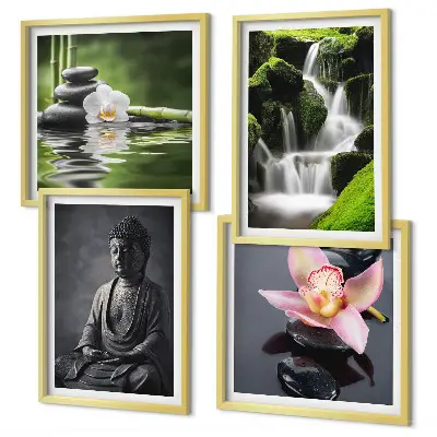 Obrazy ZEN woda kamienie Budda poliptyk w ramie