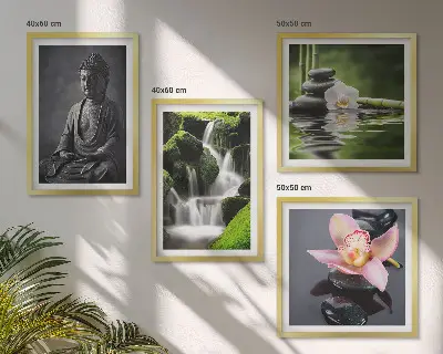 Obrazy ZEN woda kamienie Budda poliptyk w ramie