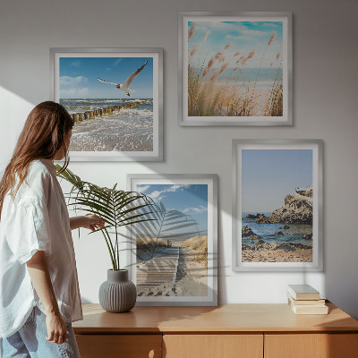 Zestaw obrazów dekoracyjnych Plaża drewniana ścieżka klify