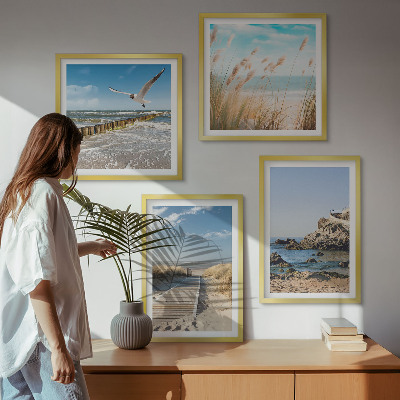 Zestaw obrazów dekoracyjnych Plaża drewniana ścieżka klify