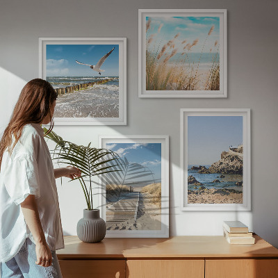 Zestaw obrazów dekoracyjnych Plaża drewniana ścieżka klify