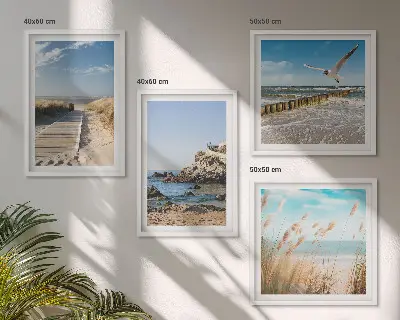 Zestaw obrazów dekoracyjnych plaża z drewnianą ścieżką i klifami