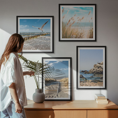 Zestaw obrazów dekoracyjnych Plaża drewniana ścieżka klify