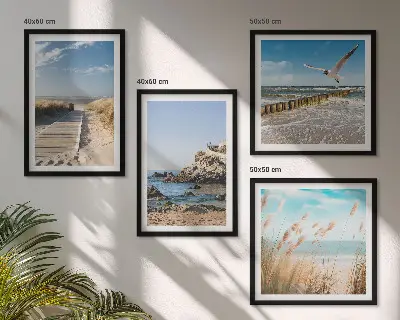 Zestaw obrazów dekoracyjnych plaża z drewnianą ścieżką i klifami