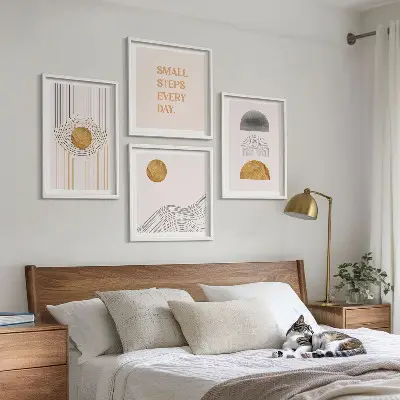 Abstrakcyjna geometria kształty zestaw 4 obrazów w ramie