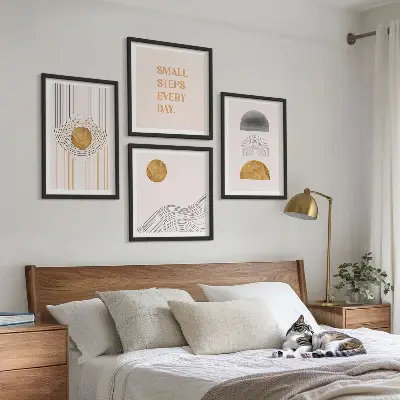 Abstrakcyjna geometria kształty zestaw 4 obrazów w ramie
