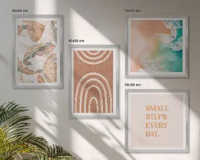 Poliptyk w ramie delikatne boho liście z napisem