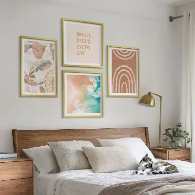Poliptyk w ramie delikatne boho liście z napisem