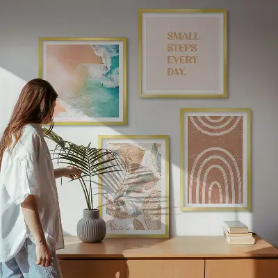 Poliptyk w ramie delikatne boho liście z napisem