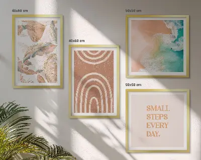 Poliptyk w ramie delikatne boho liście z napisem