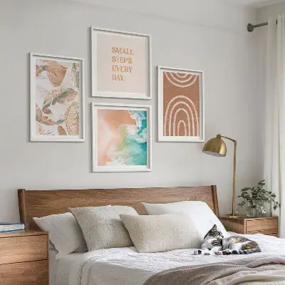 Poliptyk w ramie delikatne boho liście z napisem