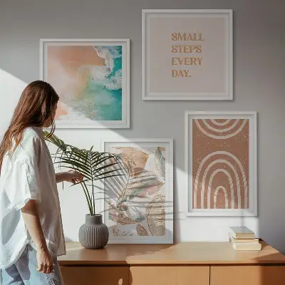 Poliptyk w ramie delikatne boho liście z napisem