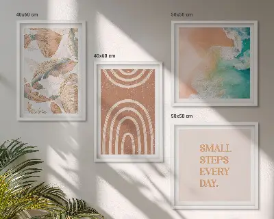 Poliptyk w ramie delikatne boho liście z napisem