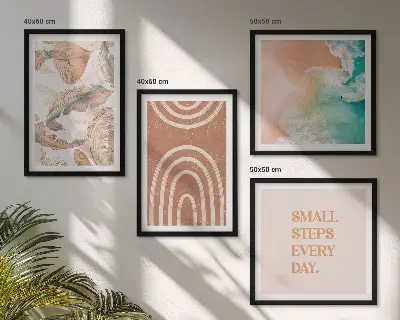 Poliptyk w ramie delikatne boho liście z napisem