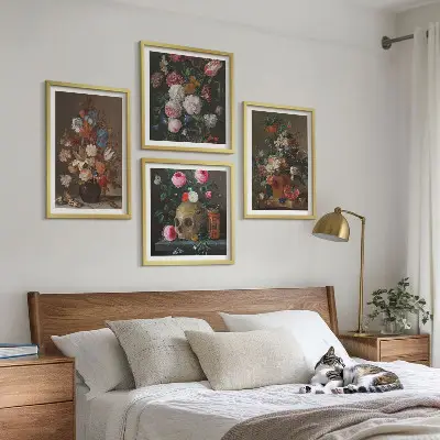 Kwiaty w wazonach kompozycje zestaw 4 obrazów w ramie