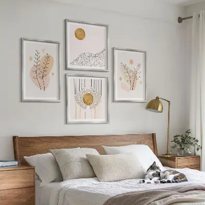 Minimalistyczne rysunki roślin poliptyk w ramie