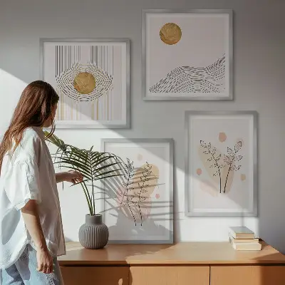 Minimalistyczne rysunki roślin poliptyk w ramie