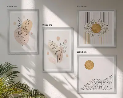 Minimalistyczne rysunki roślin poliptyk w ramie
