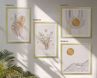 Minimalistyczne rysunki roślin poliptyk w ramie