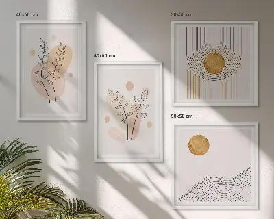 Minimalistyczne rysunki roślin poliptyk w ramie