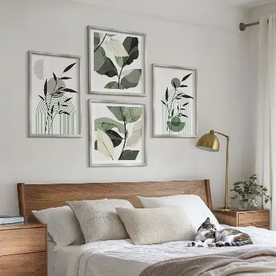 Zestaw 4 obrazów w ramie z motywem roślinnych kompozycji w stylu boho