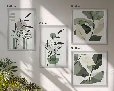 Zestaw 4 obrazów w ramie z motywem roślinnych kompozycji w stylu boho