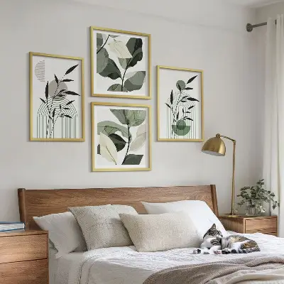 Zestaw 4 obrazów w ramie z motywem roślinnych kompozycji w stylu boho