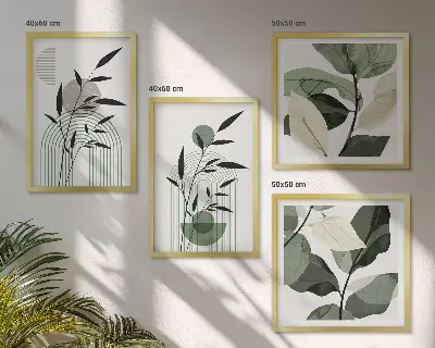 Zestaw 4 obrazów w ramie z motywem roślinnych kompozycji w stylu boho