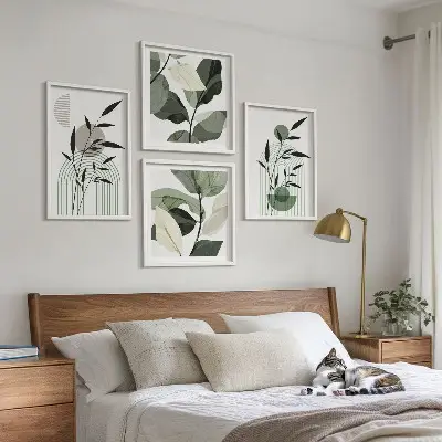 Zestaw 4 obrazów w ramie z motywem roślinnych kompozycji w stylu boho