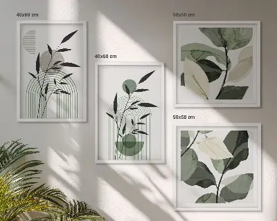 Zestaw 4 obrazów w ramie z motywem roślinnych kompozycji w stylu boho