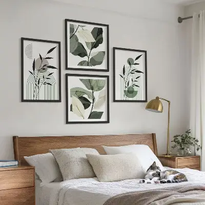 Zestaw 4 obrazów w ramie z motywem roślinnych kompozycji w stylu boho