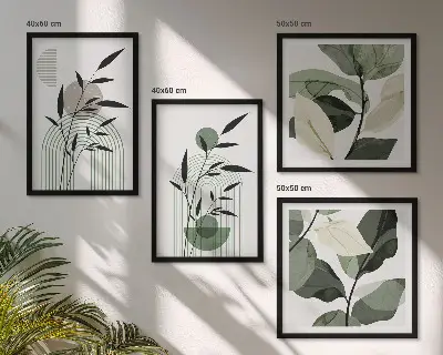 Zestaw 4 obrazów w ramie z motywem roślinnych kompozycji w stylu boho