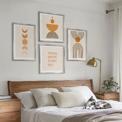 Zestaw 4 obrazów w ramie minimalistyczne wzory boho