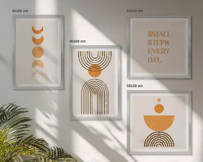 Zestaw 4 obrazów w ramie minimalistyczne wzory boho