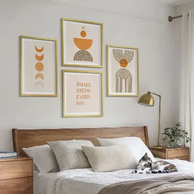 Zestaw 4 obrazów w ramie minimalistyczne wzory boho