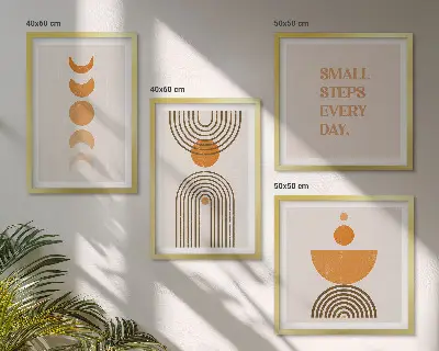 Zestaw 4 obrazów w ramie minimalistyczne wzory boho