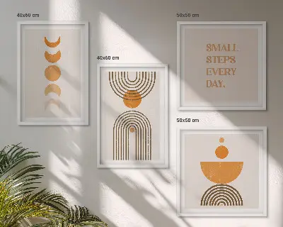 Zestaw 4 obrazów w ramie minimalistyczne wzory boho