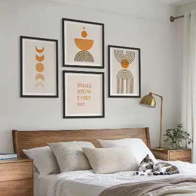 Zestaw 4 obrazów w ramie minimalistyczne wzory boho