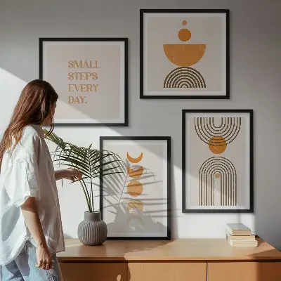 Zestaw 4 obrazów w ramie minimalistyczne wzory boho